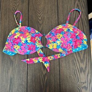 wild fable Floral Ring-Front Bikini Top in Pink, Yellow & Blue